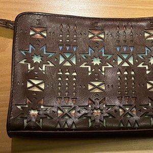 Pendleton Laser Cut Leather and Wool Clutch